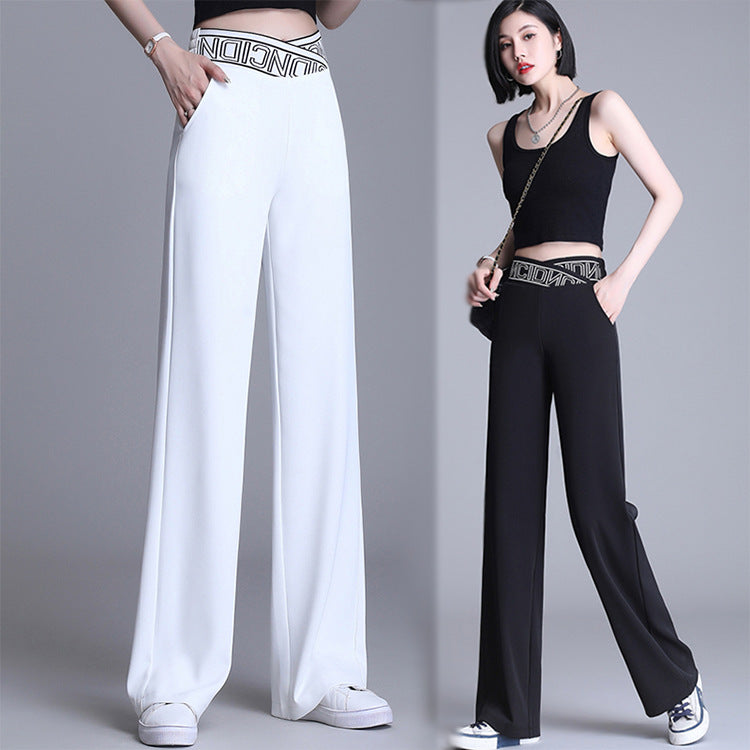 Women's High-waist Drape Letter Elastic Slimming Suit Pants