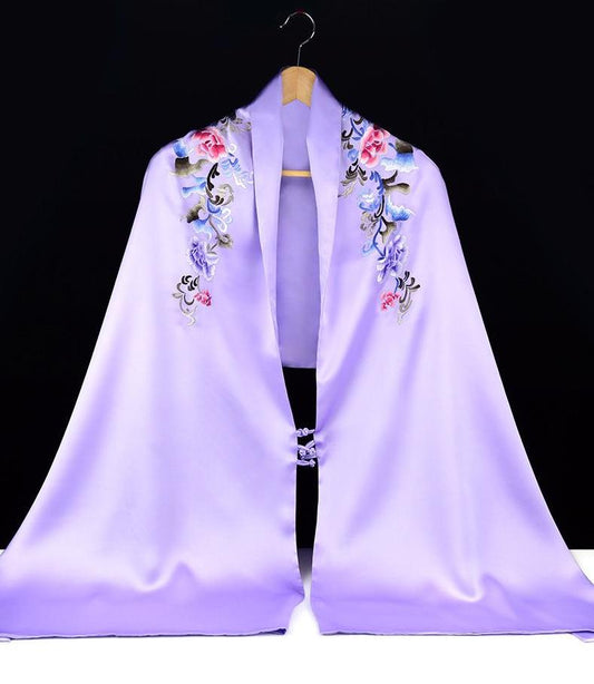 New double-layer silk shawl hand-embroidered Suzhou embroidery silk scarf Chinese style gift