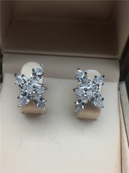 Women's Ice Crystal Flower Cluster High Carbon Diamond Zircon Ear Studs