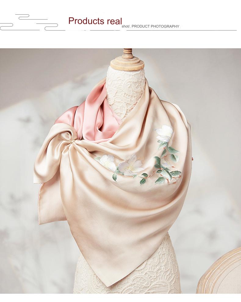 Spring new embroidered large shawl double-layer mulberry silk hand-embroidered scarf scarf