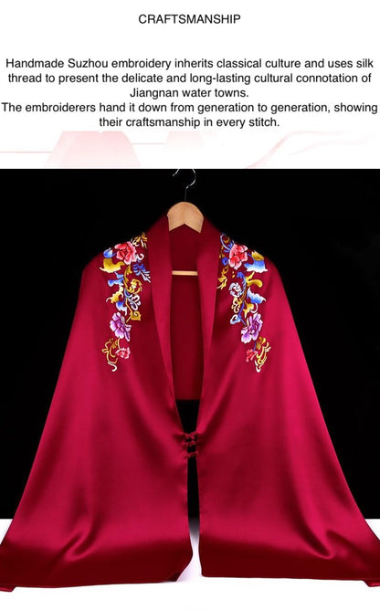 New double-layer silk shawl hand-embroidered Suzhou embroidery silk scarf Chinese style gift