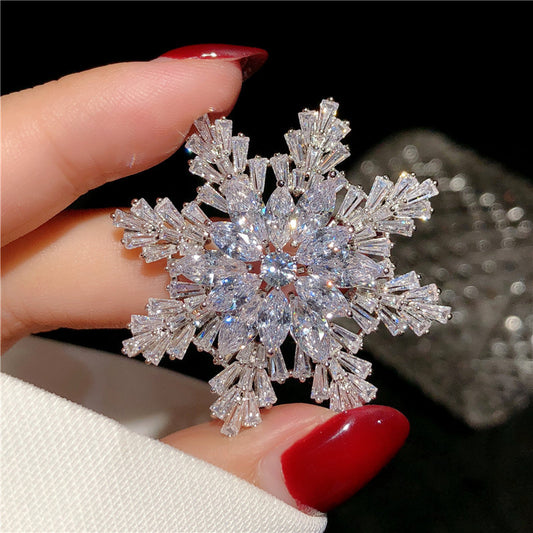 Multilayer Zircon Snowflake Brooch Women