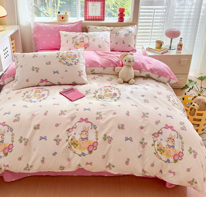 Autumn and winter pure cotton four-piece set pure cotton ins small fresh sheets quilt cover girls bedding dormitory bed three-piece set SERI