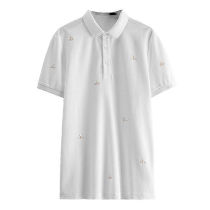 Men White POLO Collar Embroidered Letters Cotton T-Shirt