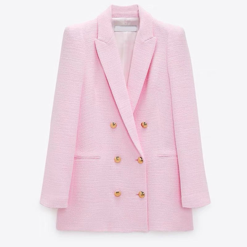 Soft fragrant wind woven double-row metal button suit collar jacket