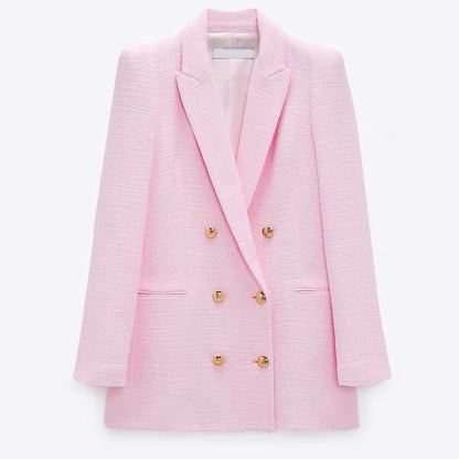 Soft fragrant wind woven double-row metal button suit collar jacket