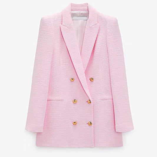 Soft fragrant wind woven double-row metal button suit collar jacket