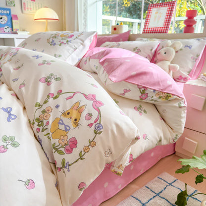 Autumn and winter pure cotton four-piece set pure cotton ins small fresh sheets quilt cover girls bedding dormitory bed three-piece set SERI