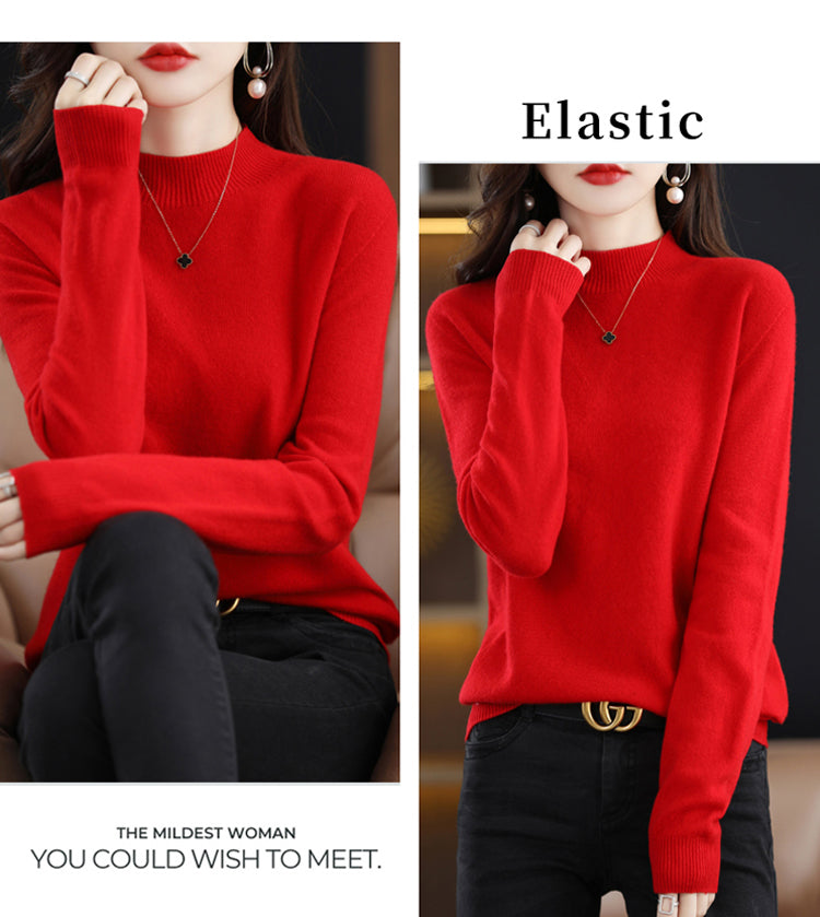 Thin chic pure wool sweater half turtleneck women's cashmere pullover sweater