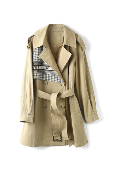 Modern pure cotton khaki color with belt women coat