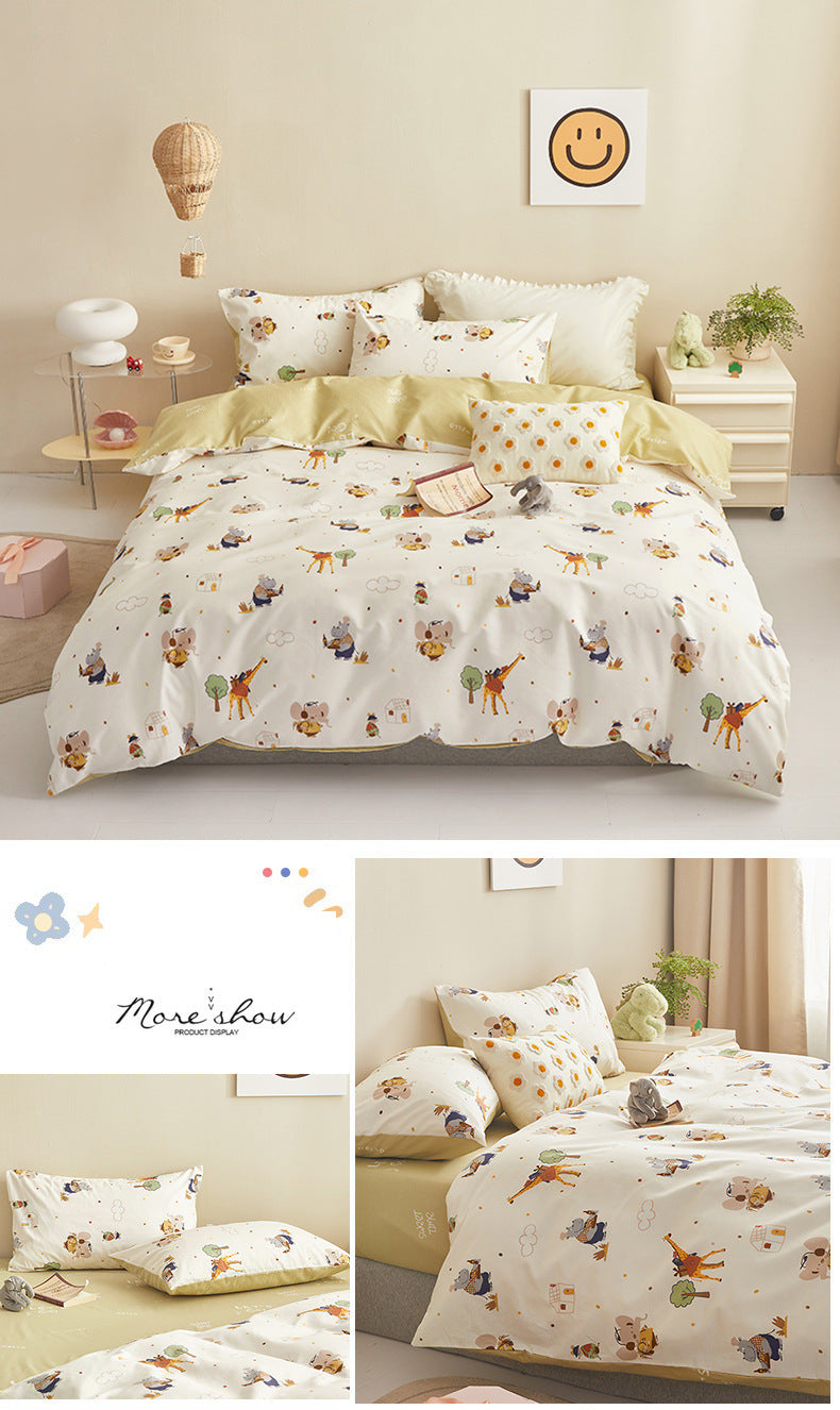 100% cotton autumn and winter cotton three or four piece set cartoon style bedding is skin-friendly and soft