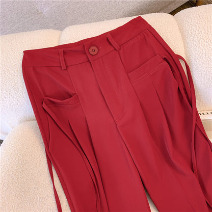 Wide-leg pants women's summer thin section high waist drape casual straight trousers