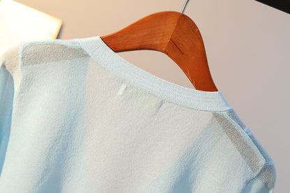 Summer Thin Embroidered Slim V-neck Sunscreen Shirt