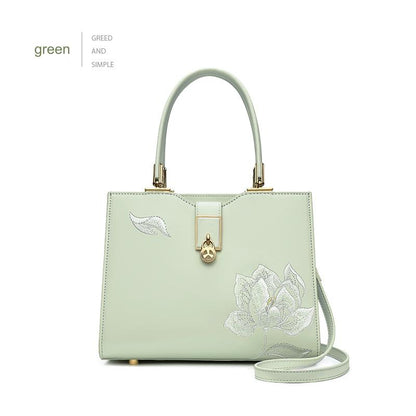 Fashionable national style white embroidered cowhide hand-held crossbody women's bag cheongsam bag mother bag