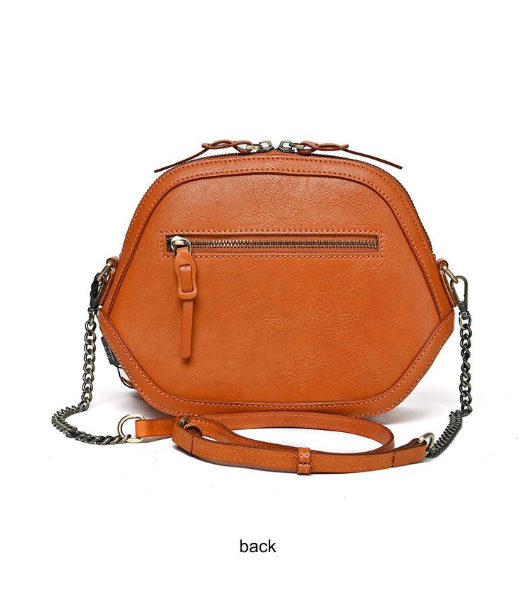 Women's mini crossbody bag, retro embossed dyed vegetable tanned leather, fashionable shell bag, chain shoulder bag, wholesale
