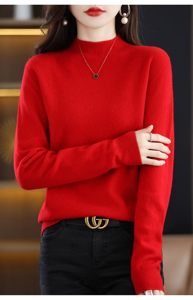 Thin chic pure wool sweater half turtleneck women's cashmere pullover sweater