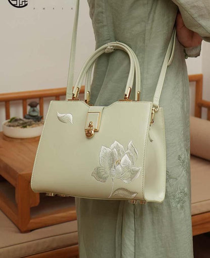 Fashionable national style white embroidered cowhide hand-held crossbody women's bag cheongsam bag mother bag