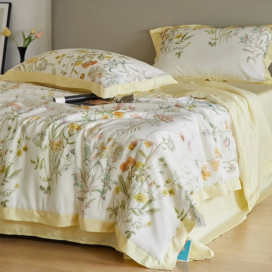 Summer cool and high-end floral 50-count Tencel pastoral style summer quilt bed four-piece set summer cool quilt air-conditioned quilt