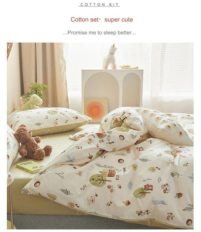 100% cotton autumn and winter cotton three or four piece set cartoon style bedding is skin-friendly and soft