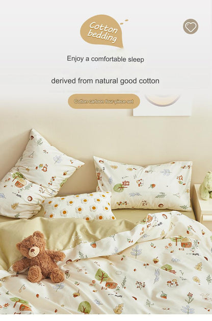 100% cotton autumn and winter cotton three or four piece set cartoon style bedding is skin-friendly and soft