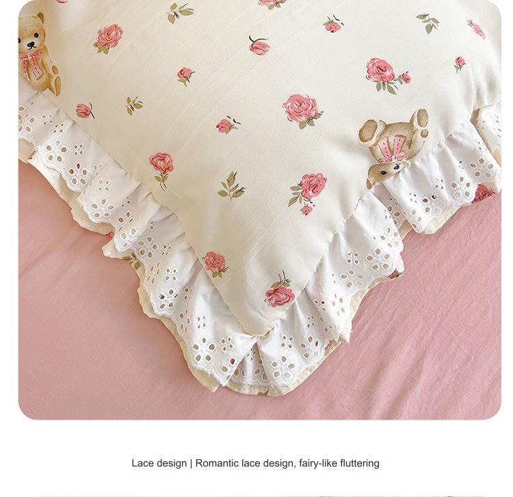 Korean princess style pure cotton four-piece set ins small fresh cotton bed sheet lace quilt cover bed sheet bedding