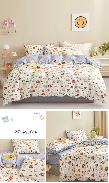 100% cotton autumn and winter cotton three or four piece set cartoon style bedding is skin-friendly and soft