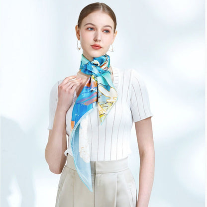 A 100% mulberry silk satin scarf of the magnificence of mountains and rivers