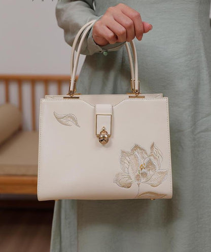 Fashionable national style white embroidered cowhide hand-held crossbody women's bag cheongsam bag mother bag