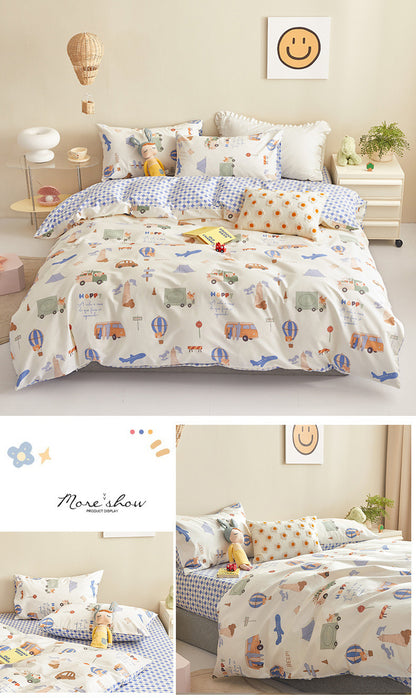 100% cotton autumn and winter cotton three or four piece set cartoon style bedding is skin-friendly and soft