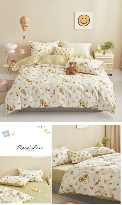 100% cotton autumn and winter cotton three or four piece set cartoon style bedding is skin-friendly and soft