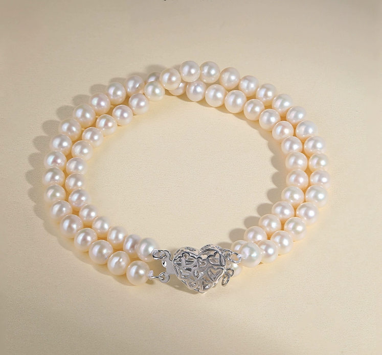 Love Bursting 5-6mm Nearly Round Freshwater Pearl Bracelet Women's S925 Silver Double Layer Bracelet