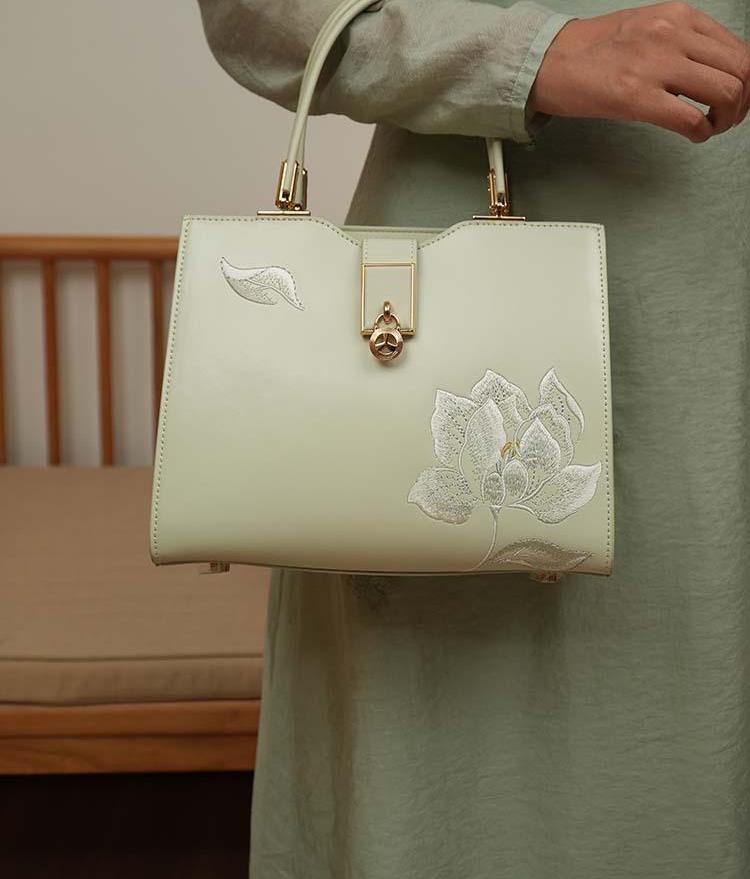 Fashionable national style white embroidered cowhide hand-held crossbody women's bag cheongsam bag mother bag