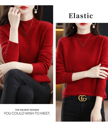 Thin chic pure wool sweater half turtleneck women's cashmere pullover sweater