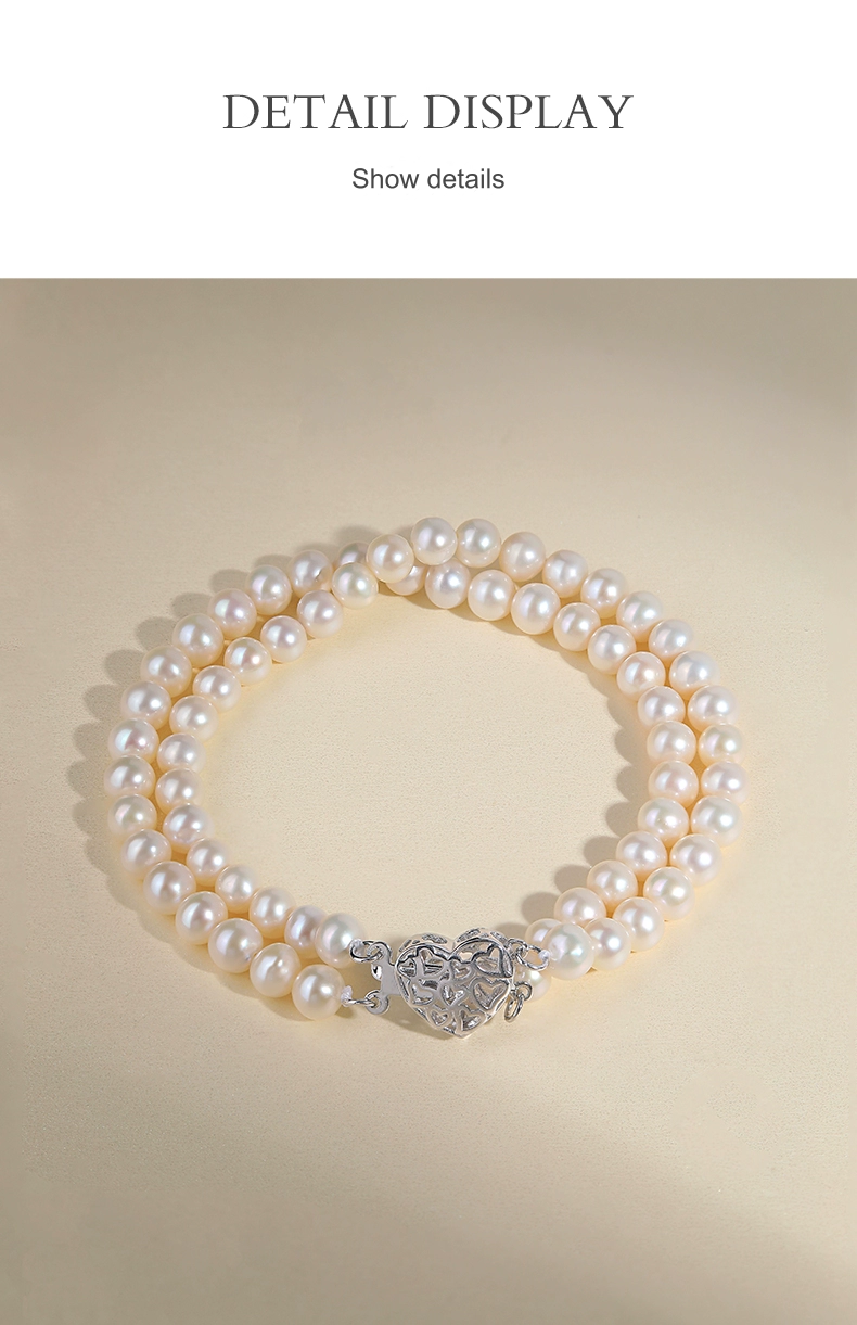 Love Bursting 5-6mm Nearly Round Freshwater Pearl Bracelet Women's S925 Silver Double Layer Bracelet