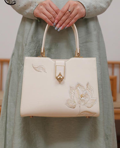 Fashionable national style white embroidered cowhide hand-held crossbody women's bag cheongsam bag mother bag