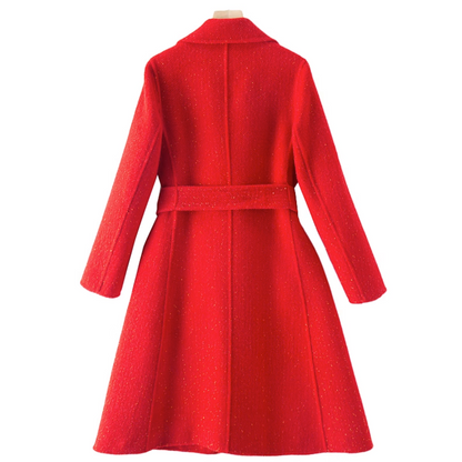 Tie-up double-breasted sheep wool double-sided woolen coat