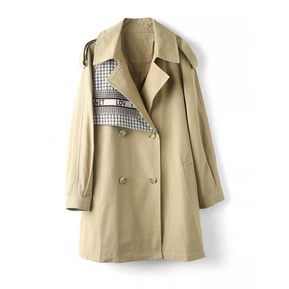 Modern pure cotton khaki color with belt women coat