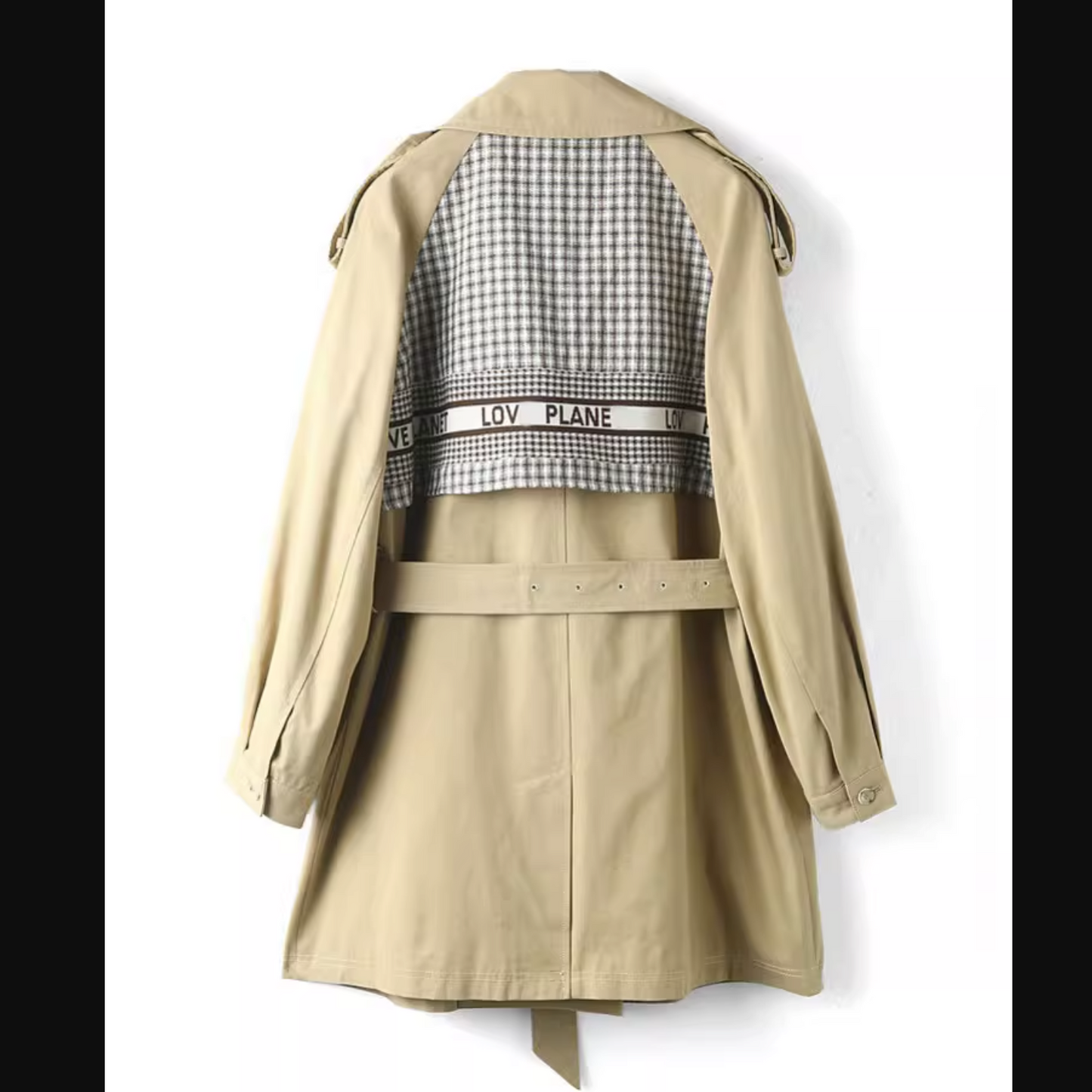 Modern pure cotton khaki color with belt women coat