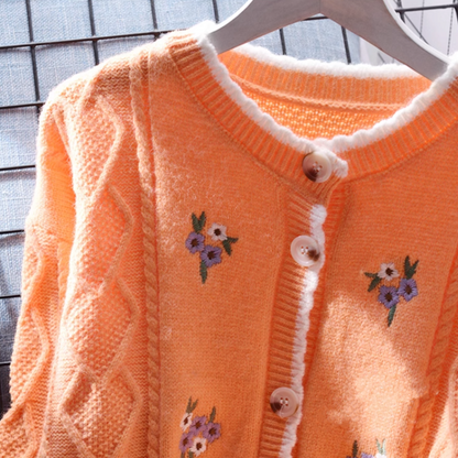 Orange Embroidered Soft Twist knitted Sweater