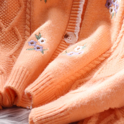 Orange Embroidered Soft Twist knitted Sweater