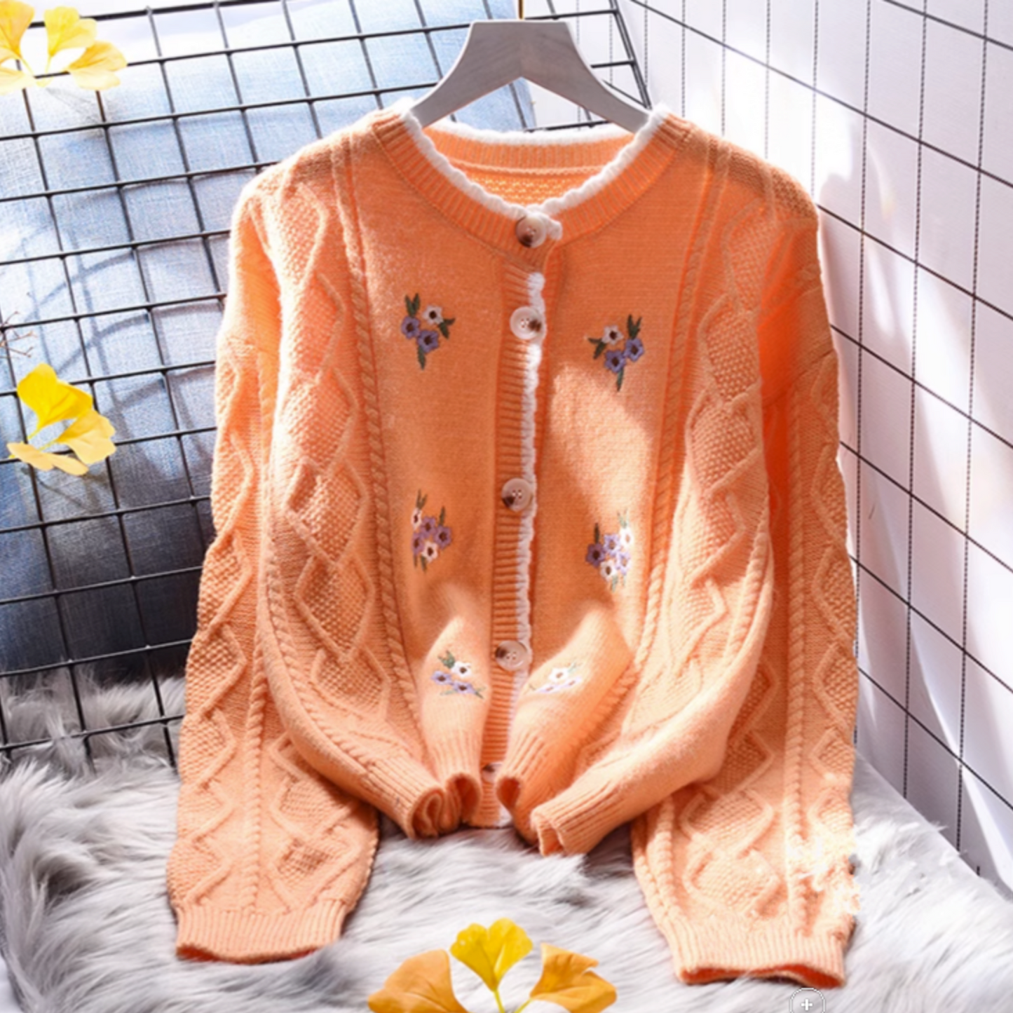 Orange Embroidered Soft Twist knitted Sweater