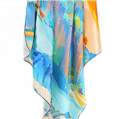 A 100% mulberry silk satin scarf of the magnificence of mountains and rivers