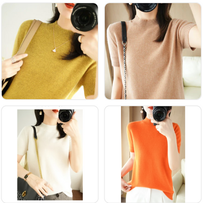 Short-sleeved wool knitted women elegant top all-match