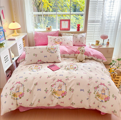 Autumn and winter pure cotton four-piece set pure cotton ins small fresh sheets quilt cover girls bedding dormitory bed three-piece set SERI