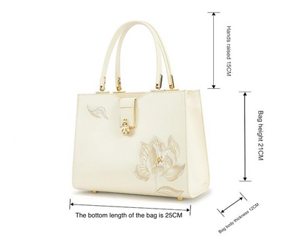 Fashionable national style white embroidered cowhide hand-held crossbody women's bag cheongsam bag mother bag