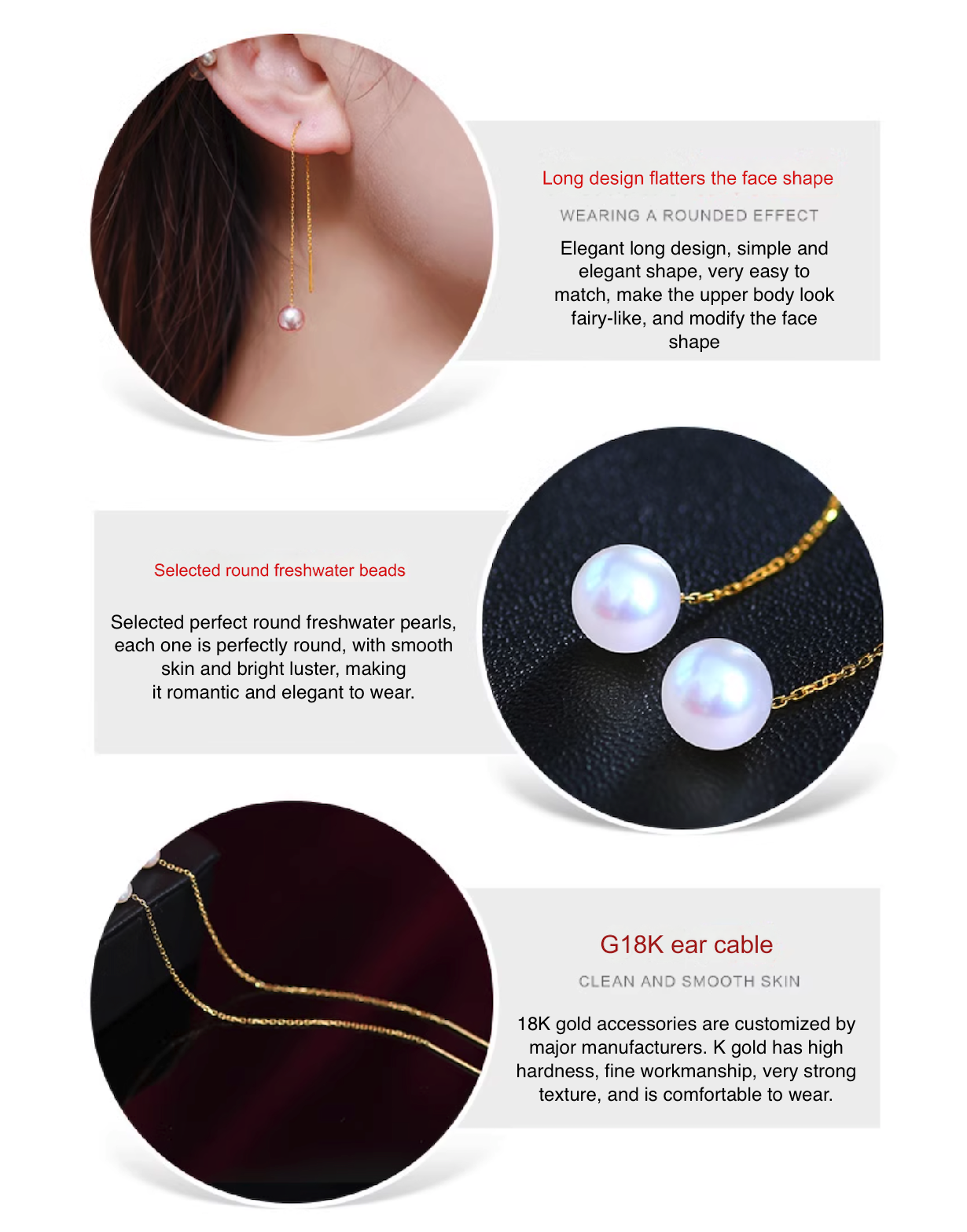 Perfect Round Purple 18K Gold Earrings Freshwater Pearl Earrings Women's Earrings Long Earrings