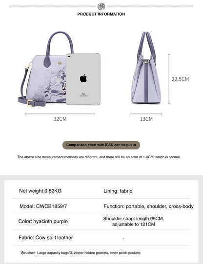 2024 Autumn and Winter Style Cowhide Light Luxury Embroidered Cheongsam Handbag Killer Bag Trendy