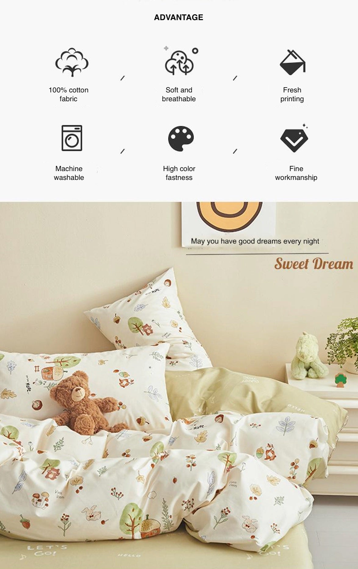 100% cotton autumn and winter cotton three or four piece set cartoon style bedding is skin-friendly and soft