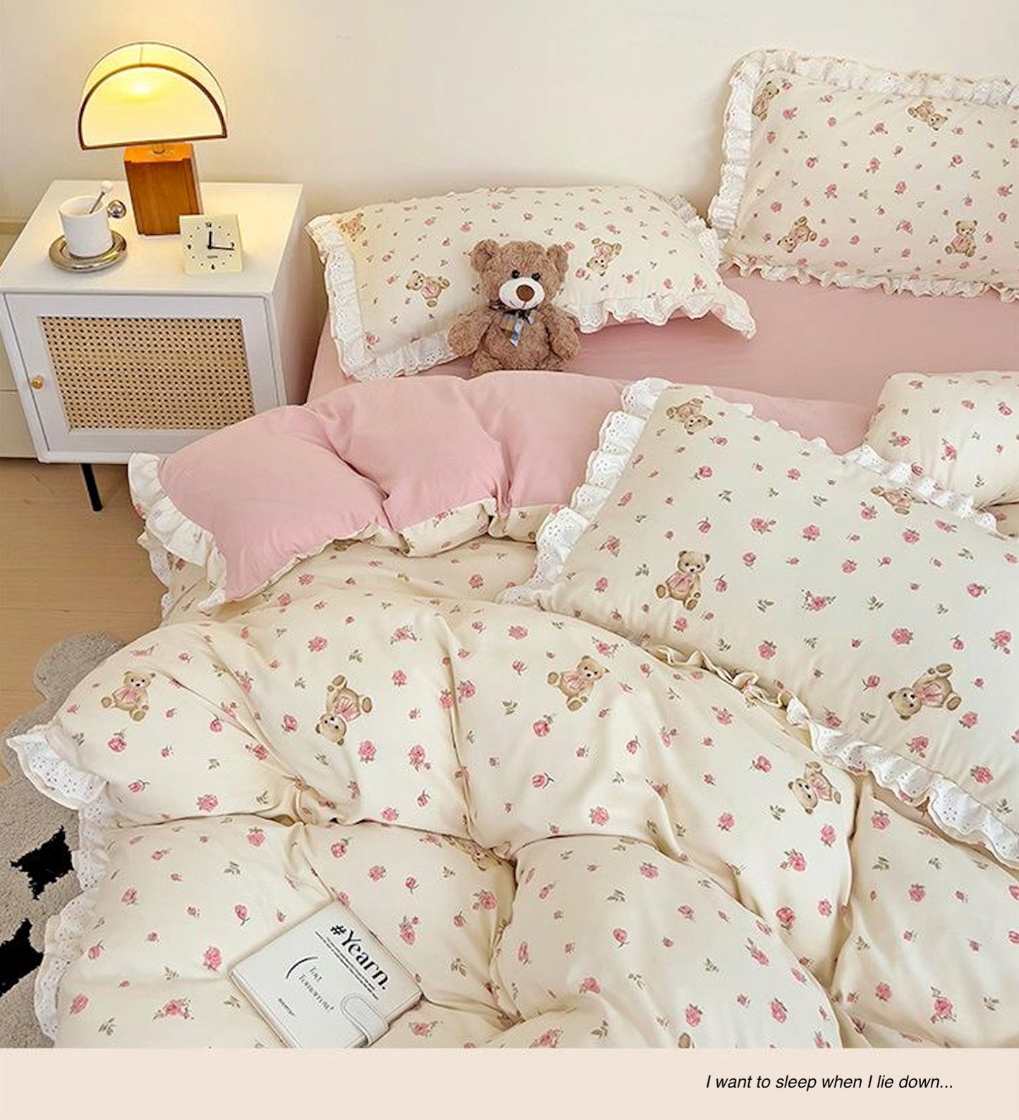 Korean princess style pure cotton four-piece set ins small fresh cotton bed sheet lace quilt cover bed sheet bedding