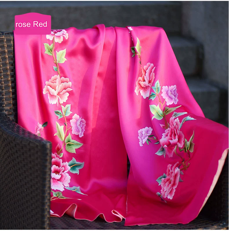 New Chinese style gift shawl for women mid-length holiday casual Suzhou embroidery silk scarf